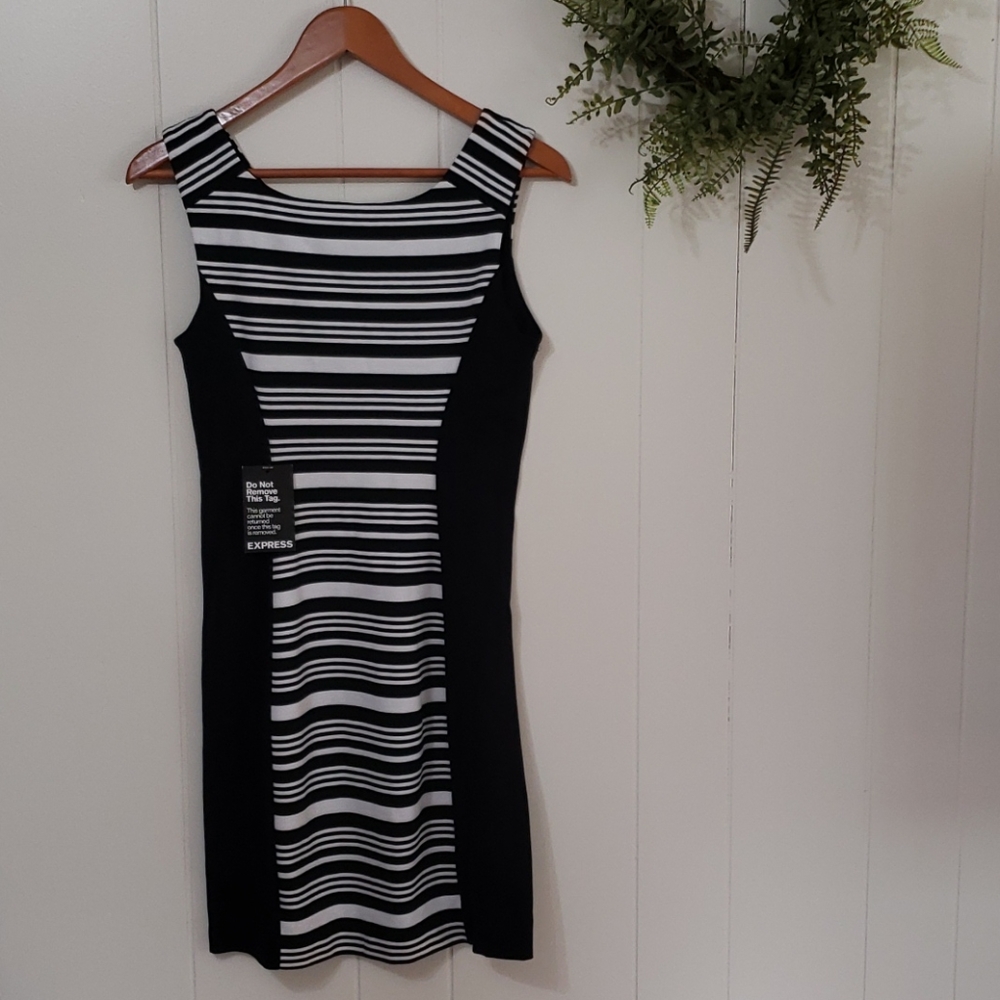 Express Dress Womens Sm Black/White Stripe Ponte Bodycon Modern Contemporary NWT - Picture 9 of 9